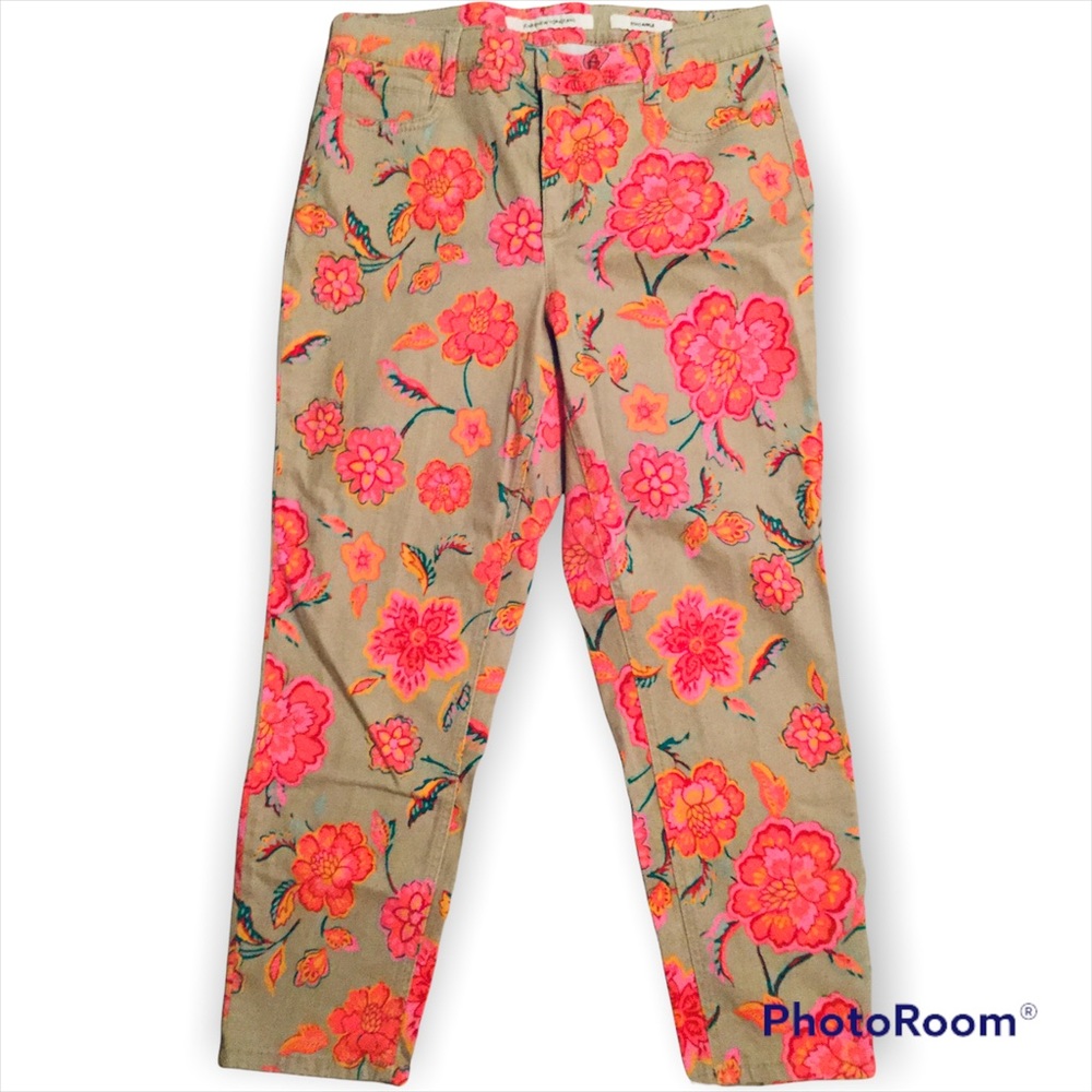 Jones New York Tan Multicolored Flowered Jeans